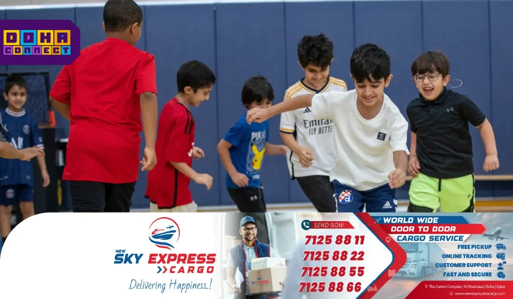 School students participating in group activities at Qatar Foundation’s summer camp, including sports, computing, and creative workshops