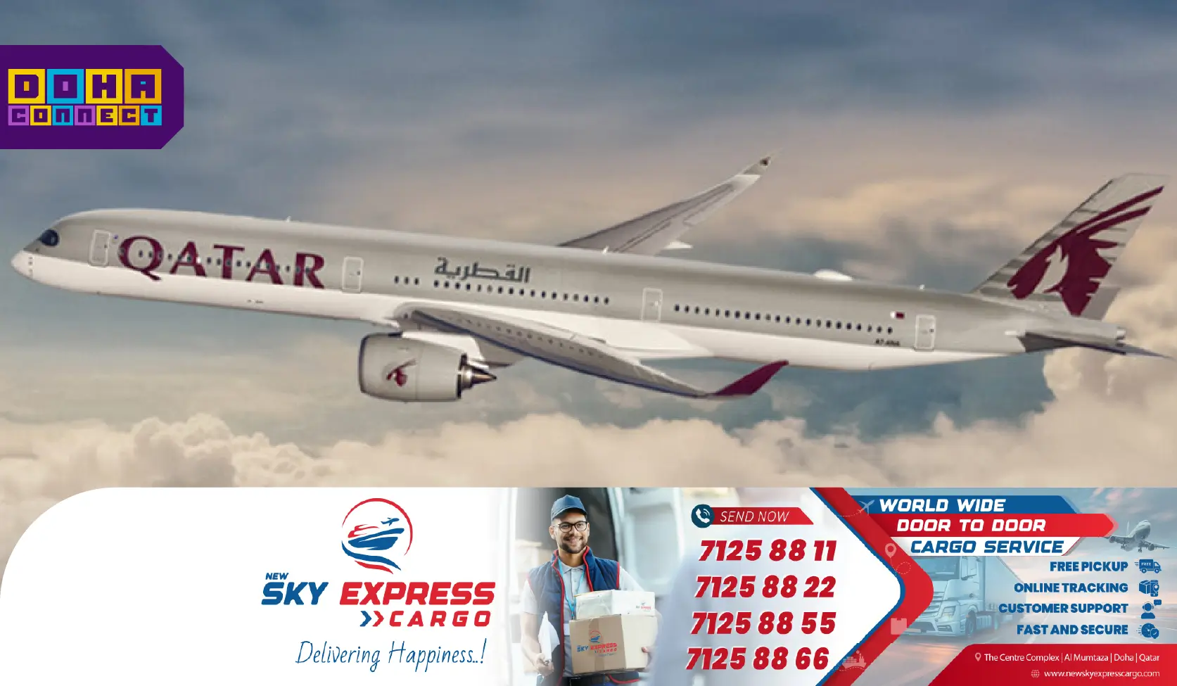 A Qatar Airways plane flying high in clear blue skies, representing international travel and updated flight schedules